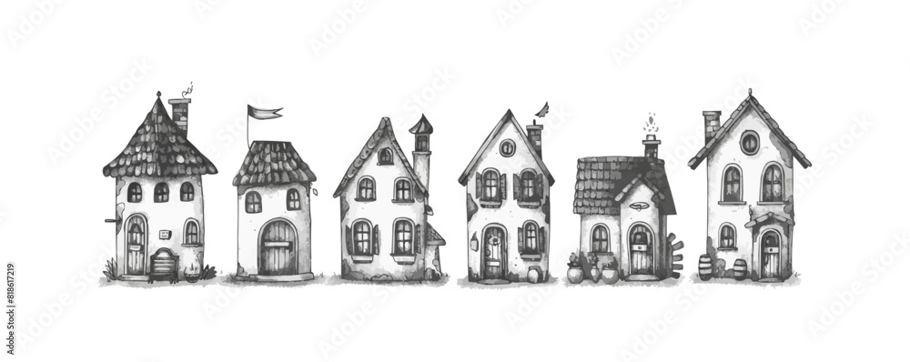 Fototapeta premium Collection of hand drawn houses. vector simple