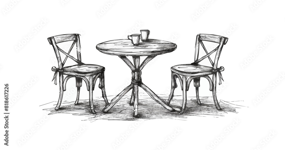 Cafe table with chairs hand drawn sketch in doodle style. vector simple illustration Cafe table with chairs hand drawn sketch in doodle style. vector simple illustration