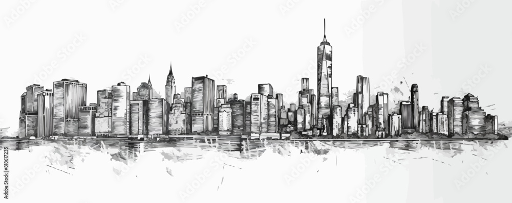 Obraz premium City silhouette sketch hand drawn engraved style Vector illustration