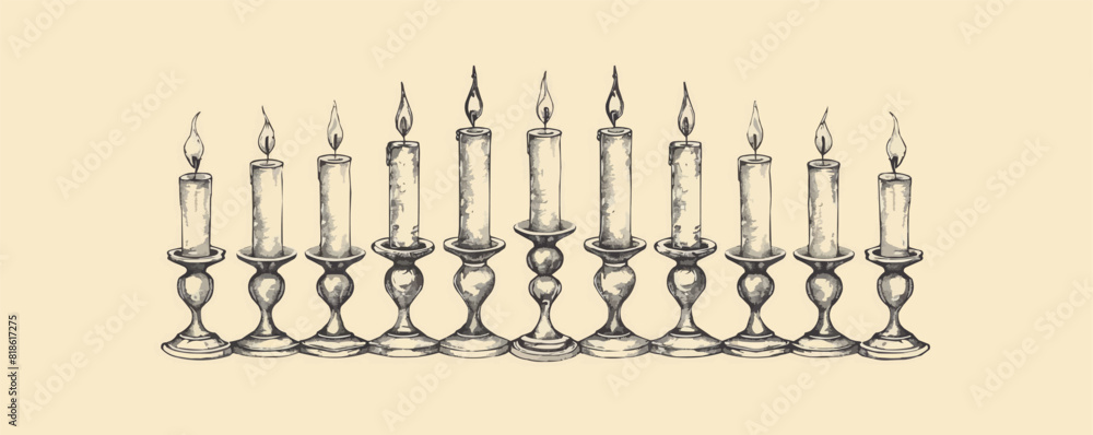 Candlestick with candles menorah candlestick sketch hand drawn in strokes. vector simple illustration