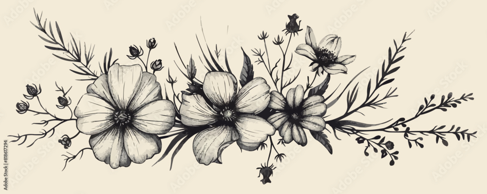 Wildflowers hand drawn sketch in doodle style. vector simple illustration Wildflowers hand drawn sketch in doodle style. vector simple illustration