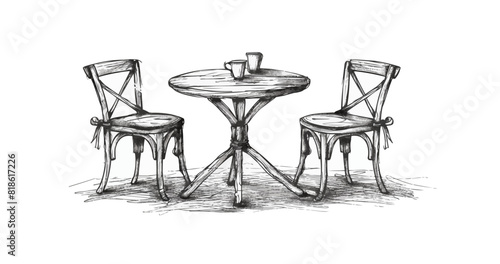 Cafe table with chairs hand drawn sketch in doodle style. vector simple illustration