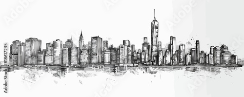 City silhouette sketch hand drawn engraved style Vector illustration