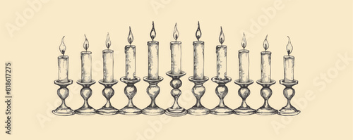 Candlestick with candles menorah candlestick sketch hand drawn in strokes. vector simple illustration