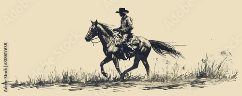 Rider riding a horse sketch hand drawn vintage. vector simple illustration