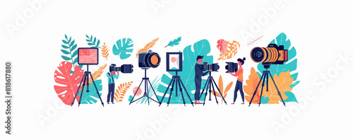 Internet learning, certificate gaining, photographer training courses icons set. Online workshop, vocational education, photography workshop metaphors. Vector isolated concept metaphor  photo