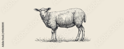 lamb Engraving style. Simple pencil drawing. vector simple illustration