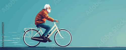 old man riding bycicle vector flat minimalistic isolated