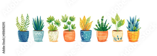 Potted plants vector collection vector. Hand-drawn illustration