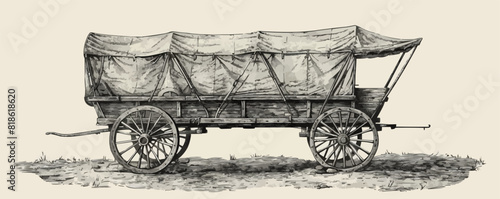 Covered wagon stagecoach retro sketch hand drawn engraving style. vector simple