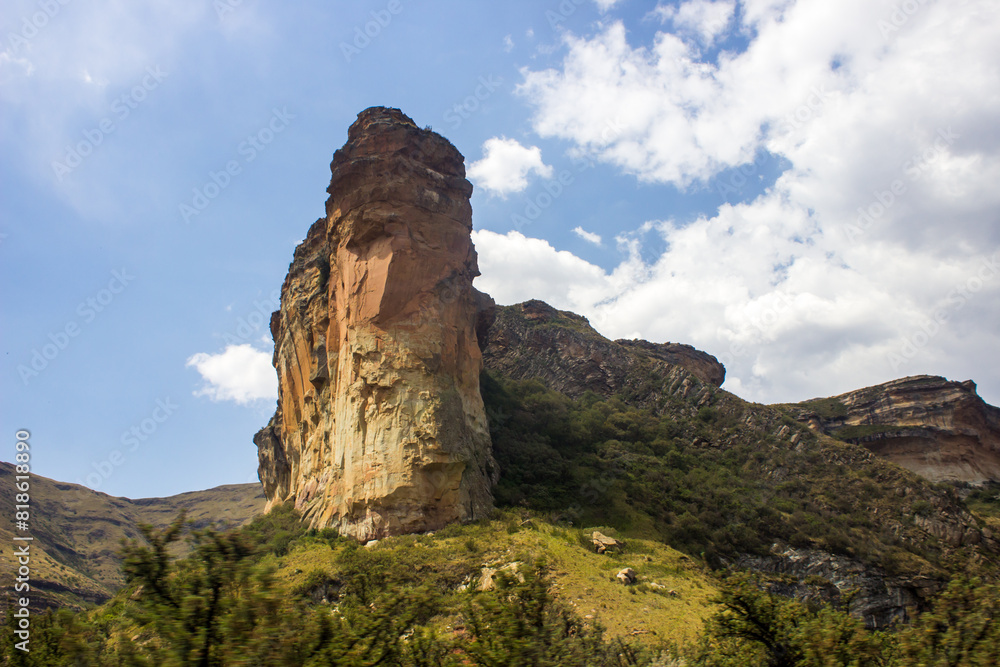 Looking up at the Brandwag, the iconic Sandstone Buttress in the Golden Gate Highlands National Park, in the Free State Drakensberg Mountains of South Africa