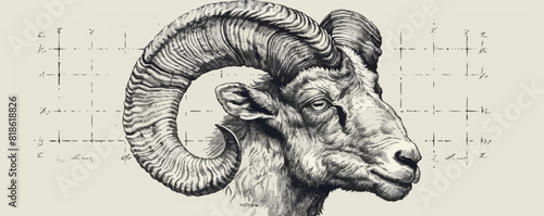ram Engraving style. Simple pencil drawing vector