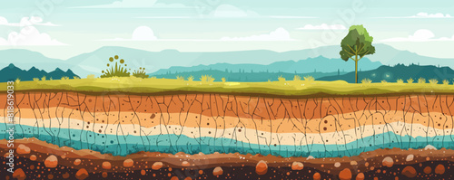 Soil layer infographics, earth texture horizon, subsoil land and underground, vector cross section. vector simple
