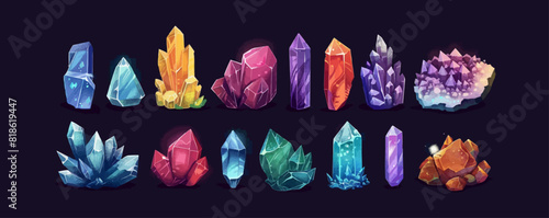 Treasures and riches, crystals, diamonds. vector simple illustration