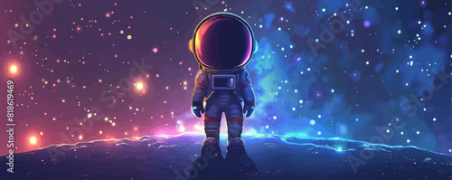 Astronaut cartoon character in outer space. vector simple illustration