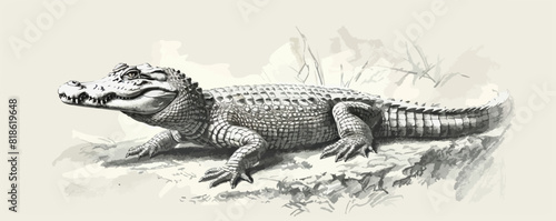 crocodile Engraving style. Simple pencil drawing vector