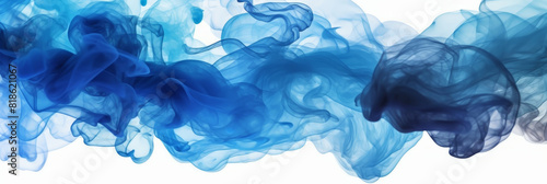 Blue smoke on white background, blue smoke watercolor on white background