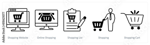 A set of 5 Shopping icons as shopping website, online shopping, shopping list
