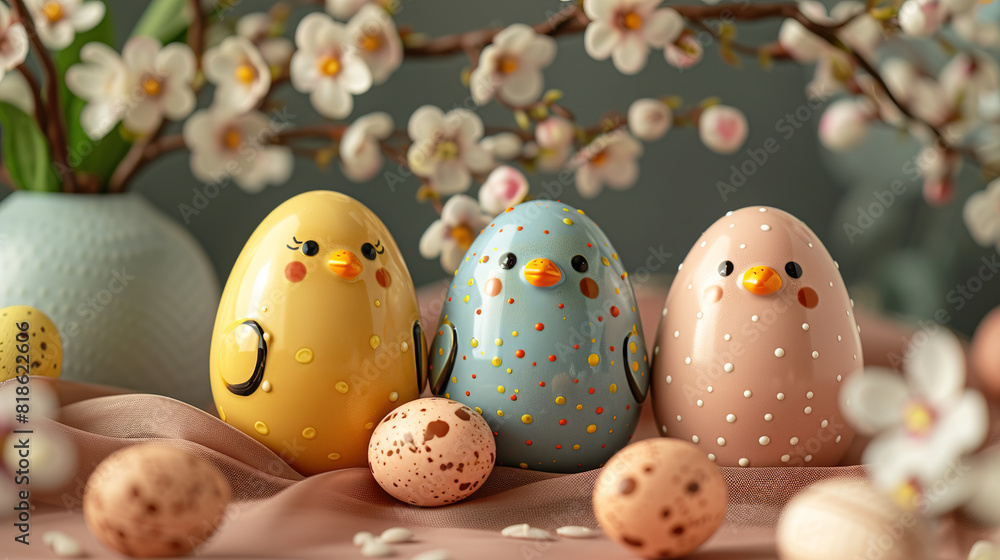 Obraz premium Whimsical Easter eggs adorned with cartoon faces