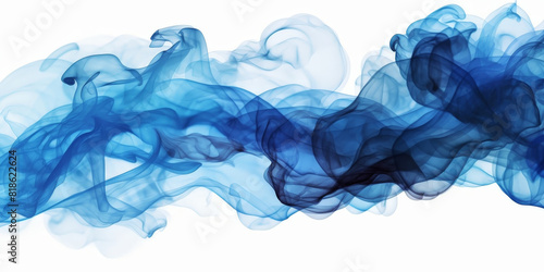 Blue smoke on  white background  blue smoke watercolor on white background