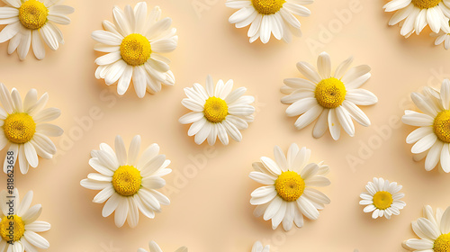 Daisie in beige color background. Wildflower pattern wallpaper. Spring and summer season. AI generated