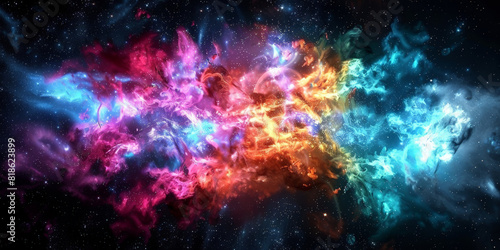  exploding nebula on dark background  Galaxy with nebula and stars in space. colorful space nebula 