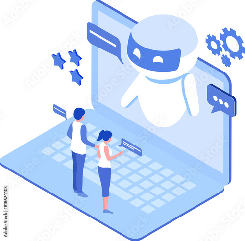 Ai Chat bot technology concept, people chatting with robot, asking questions and receiving answers. AI assistant support 