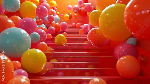 Colorful balls falling stairs three dimensional animation