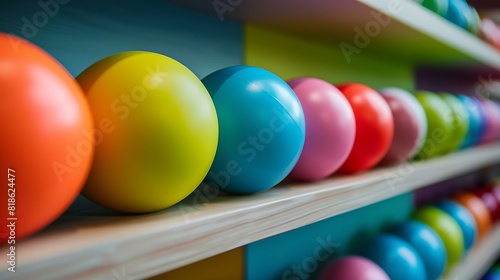 Colorful balls on the shelf