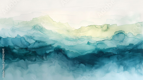 A soothing abstract watercolor painting on canvas with soft blues and greens blending into each other
