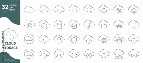 Cloud computing and storage icon. Set of icons for cloud, storage, offline, database,...