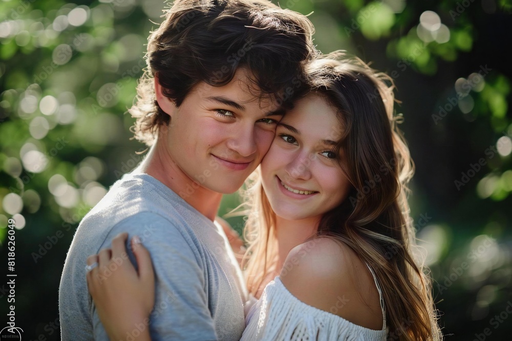 Young Caucasian Couple Embracing in the Park Young Caucasian Couple Embracing in the Park