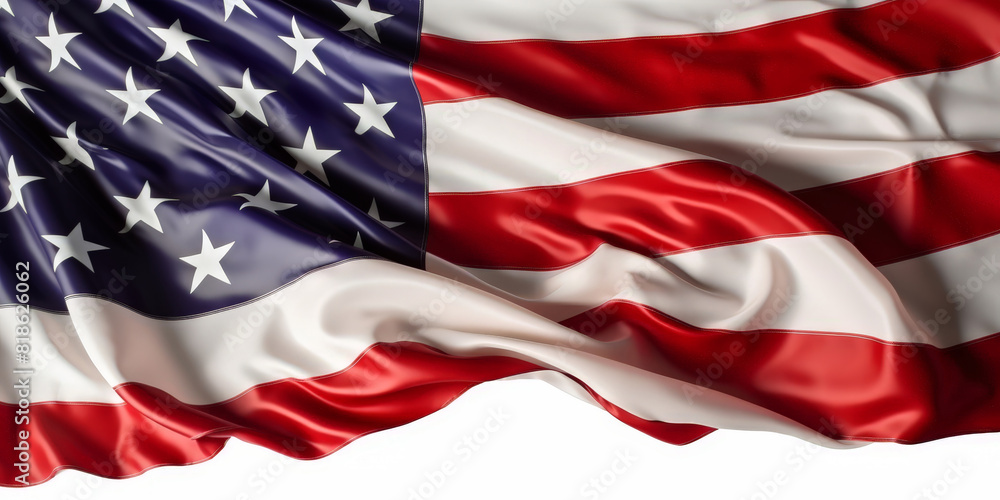 American flag is waving in the wind on white background American flag is waving in the wind on white background