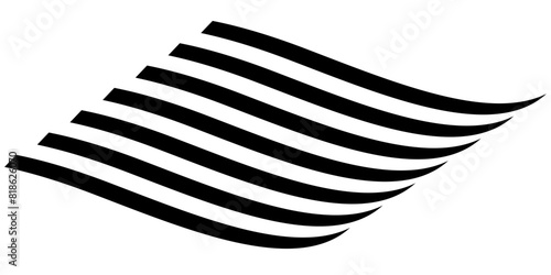 Black on white abstract perspective line stripes with 3d dimensional effect isolated on white. The geometric lines element design