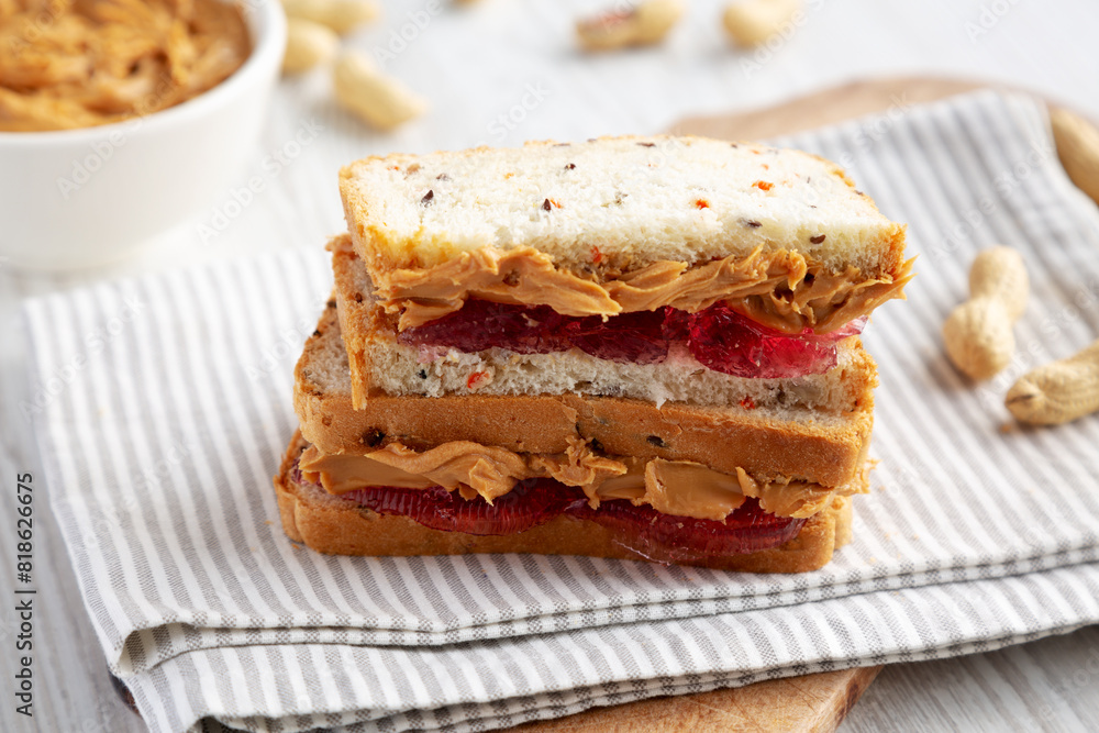 Homemade Peanut Butter and Jelly Sandwich, low angle view. Homemade Peanut Butter and Jelly Sandwich, low angle view.