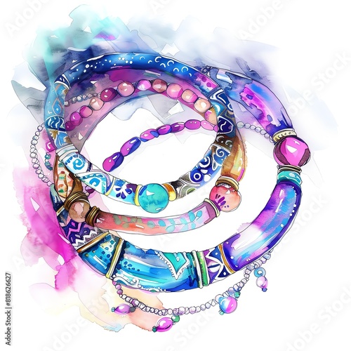 An illustration of a beautiful watercolor painting of a set of three bangles