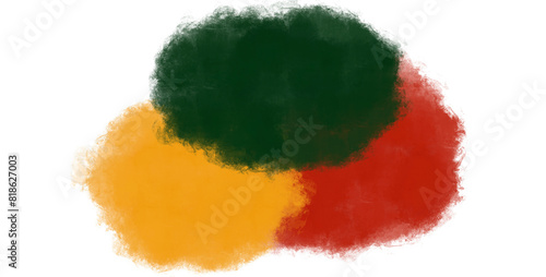 Abstract paint brush textured stripes in traditional African colors red, yellow, green. Design element for Juneteenth, Kwanzaa, Black History month. Transparent background.