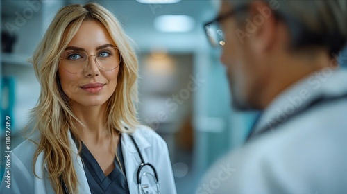 A woman doctor looking at a man.