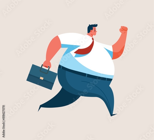 fat working man run in office