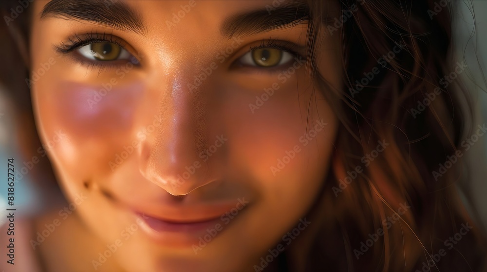 Fototapeta premium A woman with long hair and green eyes.