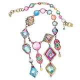 Design a colorful and unique necklace using a variety of beads, stones, and findings