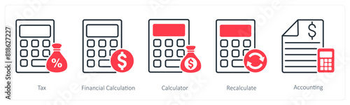 A set of 5 Banking icons as tax, financial calculation, calculator