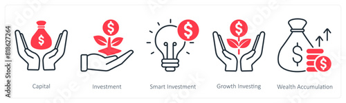 A set of 5 Banking icons as capital, investment, smart investment