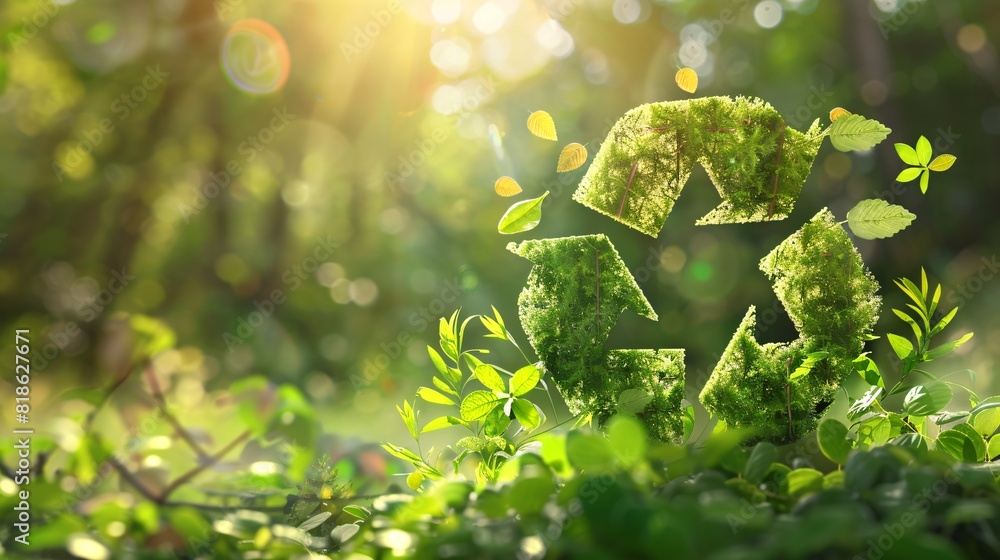 The symbol of a never-ending circular economy for business expansion and a eco-friendly tomorrow against a natural backdrop. The symbol of a never-ending circular economy for business expansion and a eco-friendly tomorrow against a natural backdrop.