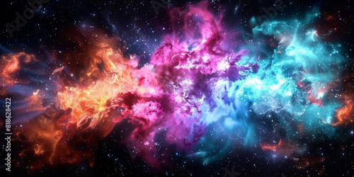  exploding nebula on dark background, Galaxy with nebula and stars in space. colorful space nebula 