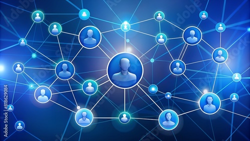 Business connection and social network on blue background.