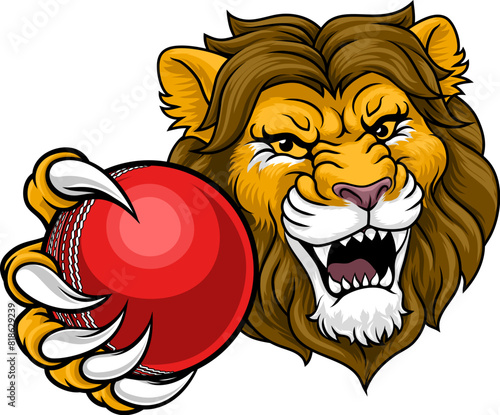 A lion with a cricket ball animal sports team mascot photo