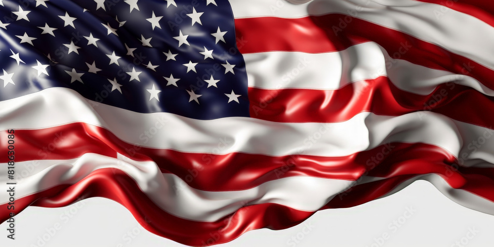 American flag is waving in the wind on white background American flag is waving in the wind on white background