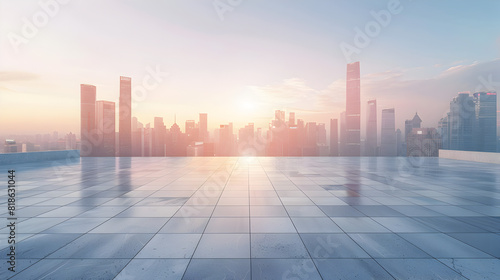 beautiful senery Empty square floors and city skyline with modern buildings at sunse,sunset over the city