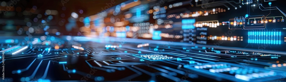 Motion graphic of electricity flowing through a circuit board, highlighting pathways and nodes Motion graphic of electricity flowing through a circuit board, highlighting pathways and nodes